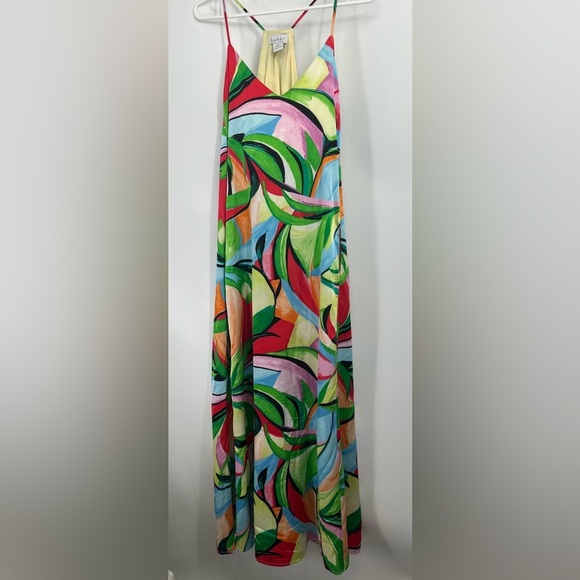 Nicole Miller Satin Floral Racer Back Maxi Dress Sz Small Built In Bra - Picture 1 of 4